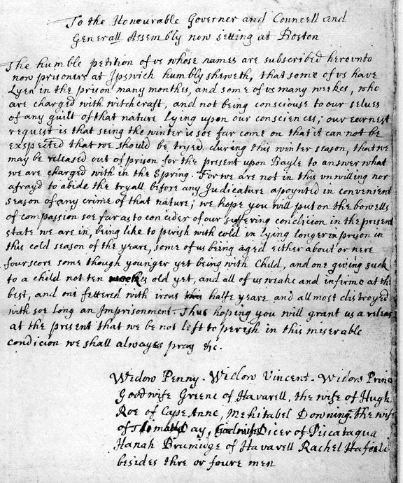 Original document request for bail from accused witches